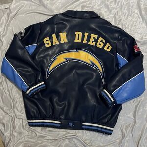 Vinatge NFL San Diego Los Angeles Chargers Leather Bomber Jacket Men XXL Sports